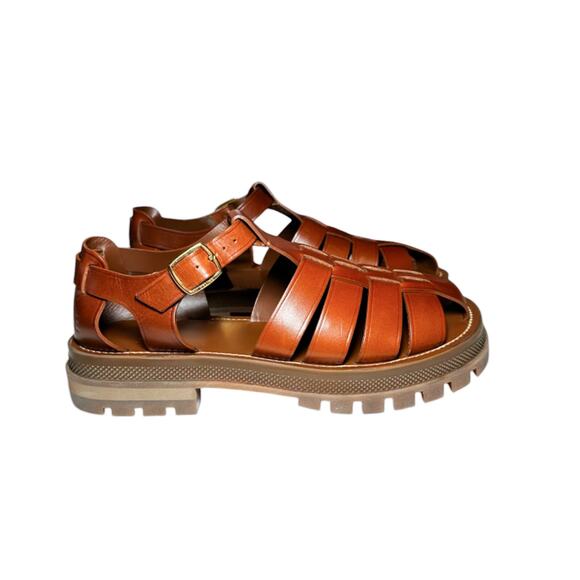Celine NIB Cléa Triomphe Brown Leather Gladiator Chunky Fisherman Sandals 42 - Picture 2 of 11